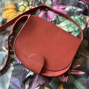 COS Matte Brick Red Leather Crossbody Saddle Bag
